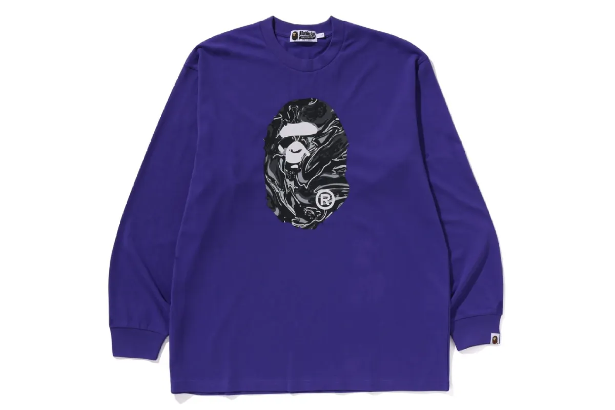 MARBLING CAMO APE HEAD RELAXED FIT LS TEE sold by Bape