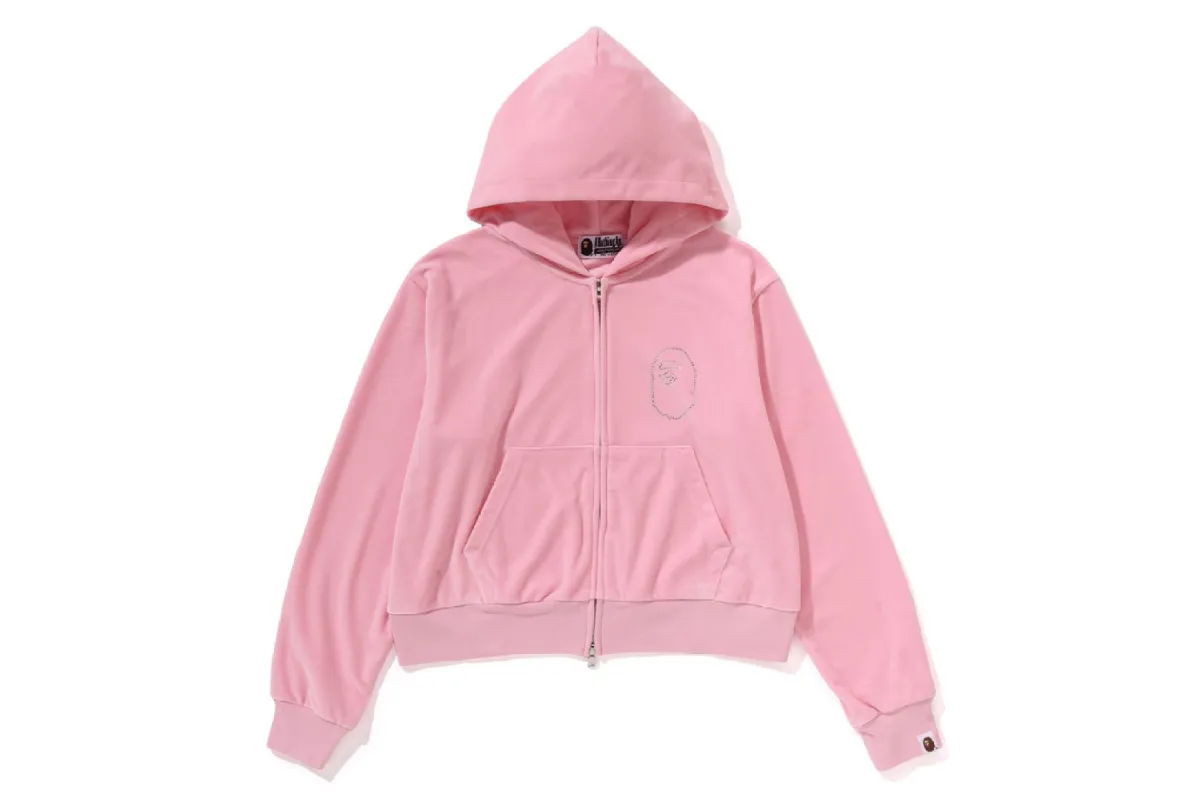 CRYSTAL STONE APE HEAD VELOUR ZIP HOODIE sold by Bape