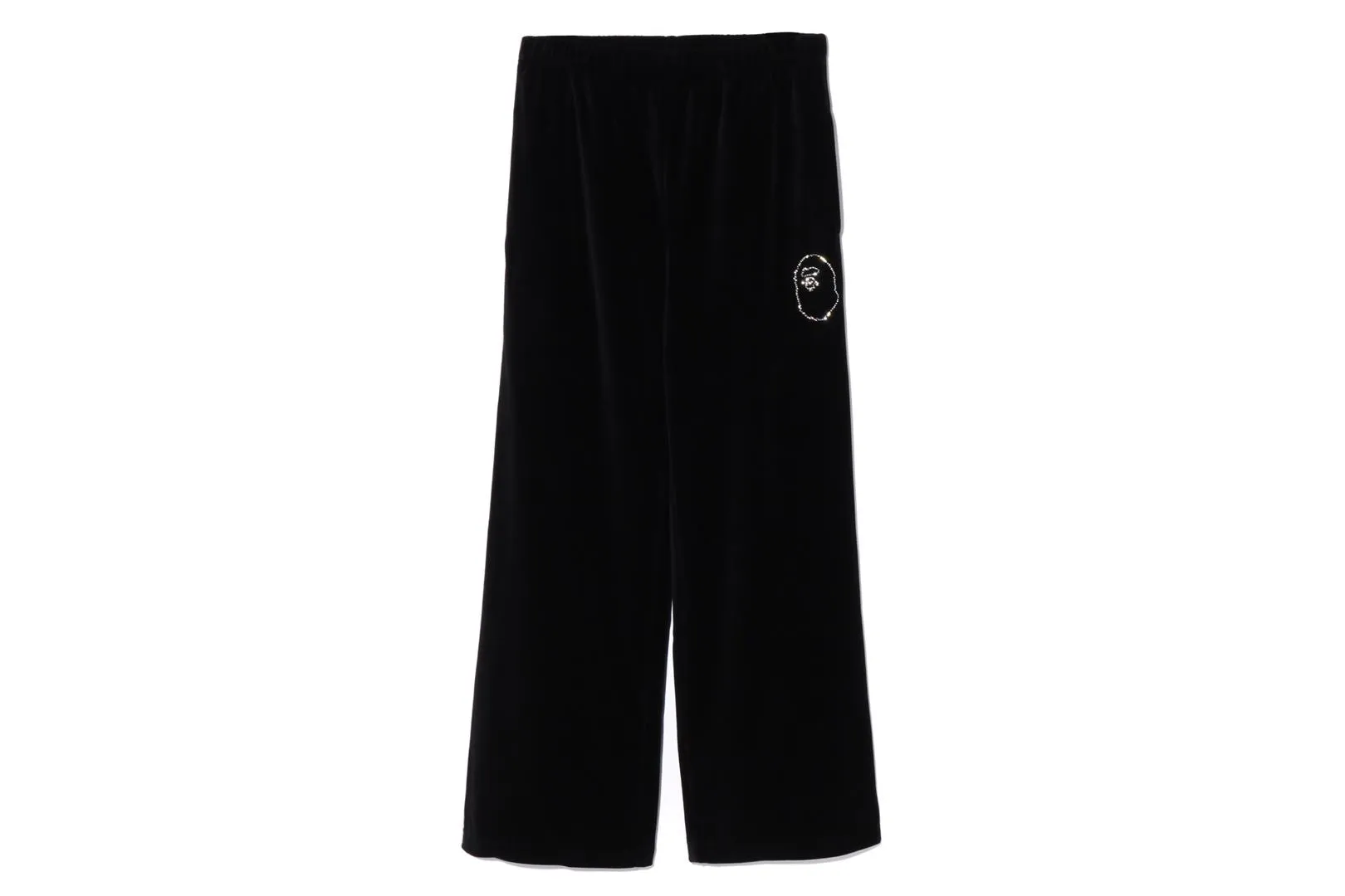 CRYSTAL STONE APE HEAD VELOUR WIDE PANTS sold by Bape