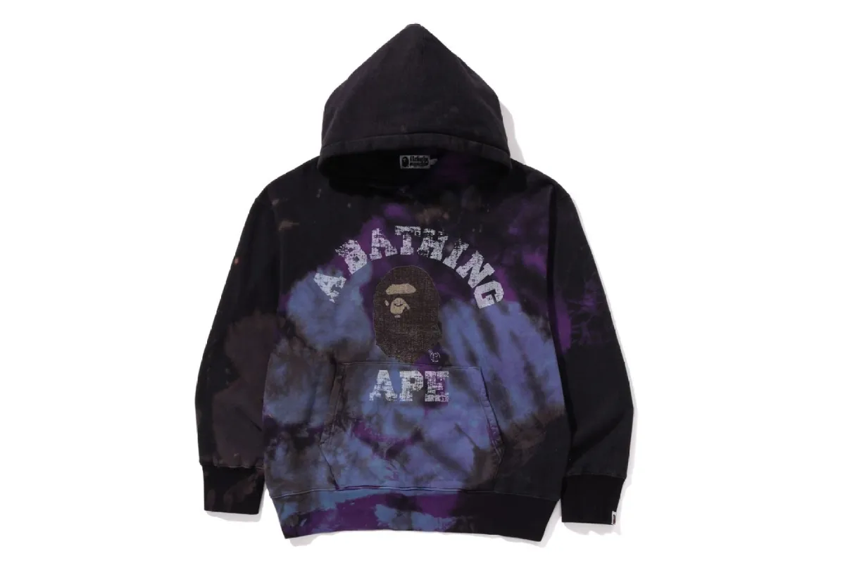 TIE DYE COLLEGE RELAXED FIT PULLOVER HOODIE sold by Bape