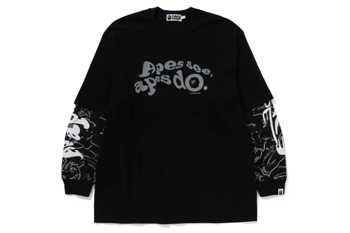 MARBLING CAMO MULTI LOGO LAYERED SLEEVES LS TEE sold by Bape
