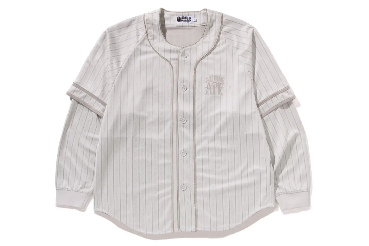 STRIPE LAYERED SLEEVES LS BASEBALL SHIRT sold by Bape