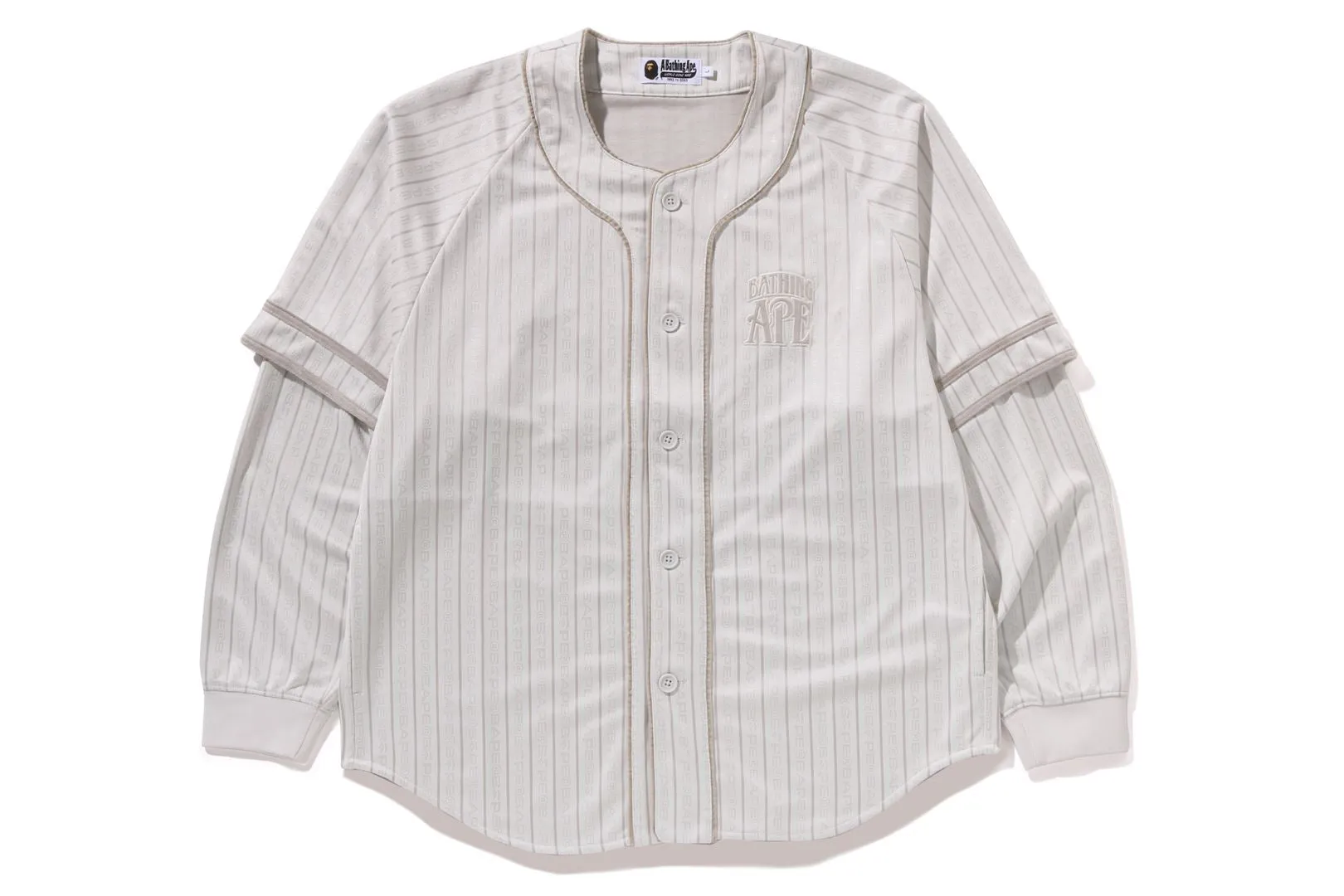 STRIPE LAYERED SLEEVES LS BASEBALL SHIRT sold by Bape