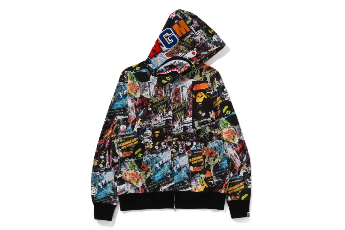BAPE FLYER PATTERN SHARK FULL ZIP HOODIE sold by Bape