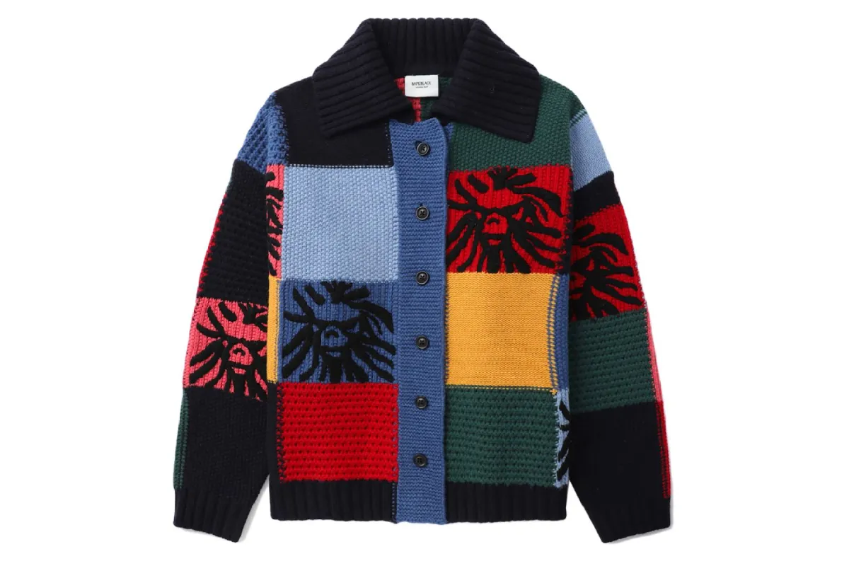 BAPE BLACK HAND KNIT PATCHWORK SWEATER sold by Bape