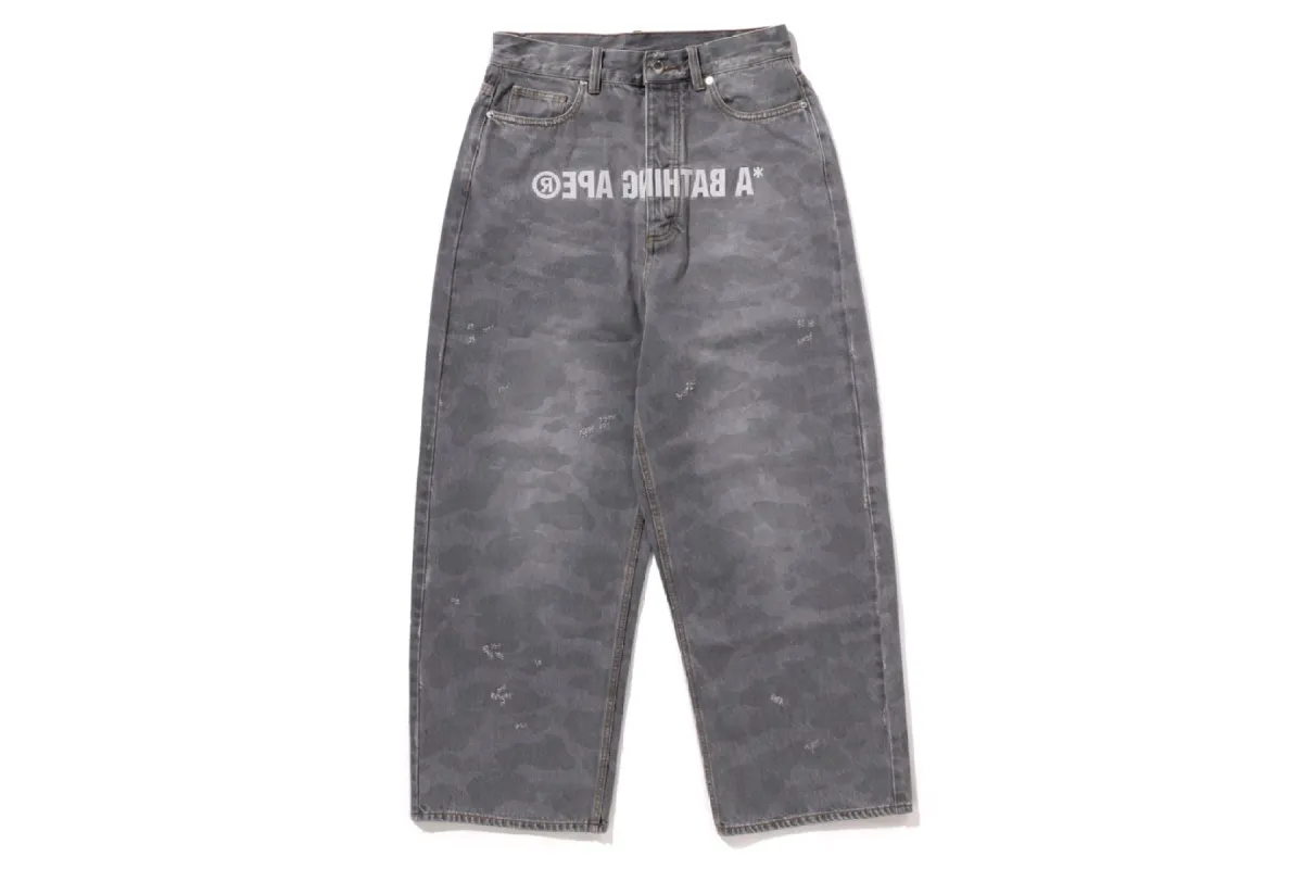 1ST CAMO DESTROYED LOOSE FIT 12OZ DENIM PANTS sold by Bape