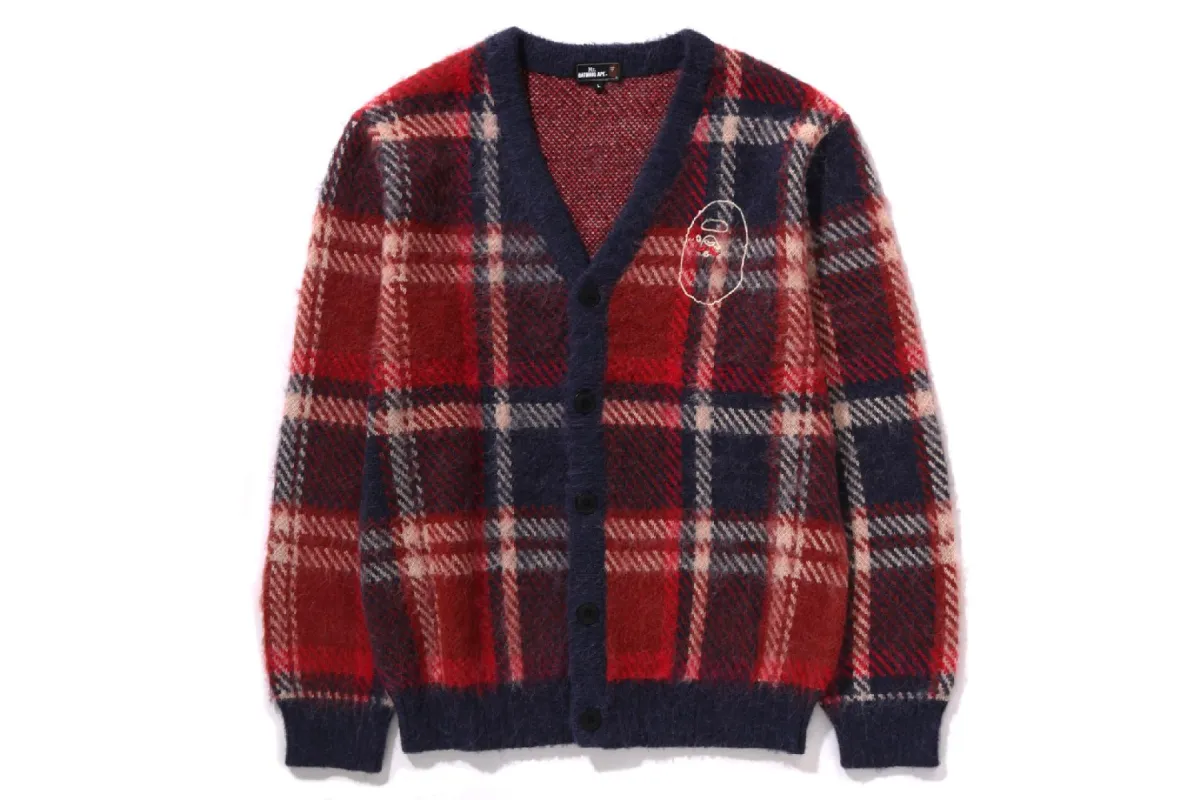 MR.BATHING APE MOHAIR CHECK JACQUARD CARDIGAN sold by Bape