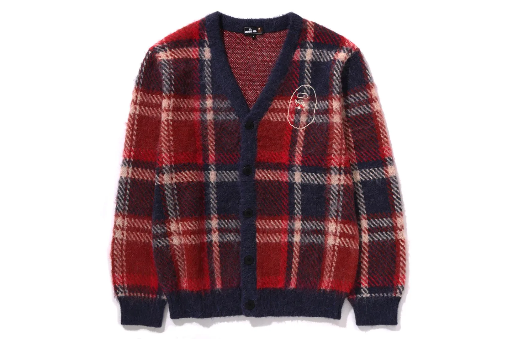 MR.BATHING APE MOHAIR CHECK JACQUARD CARDIGAN sold by Bape