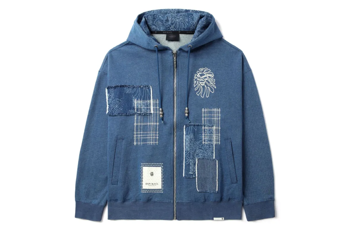 BAPE BLACK PATCHWORK INDIGO FULL ZIP HOODIE sold by Bape