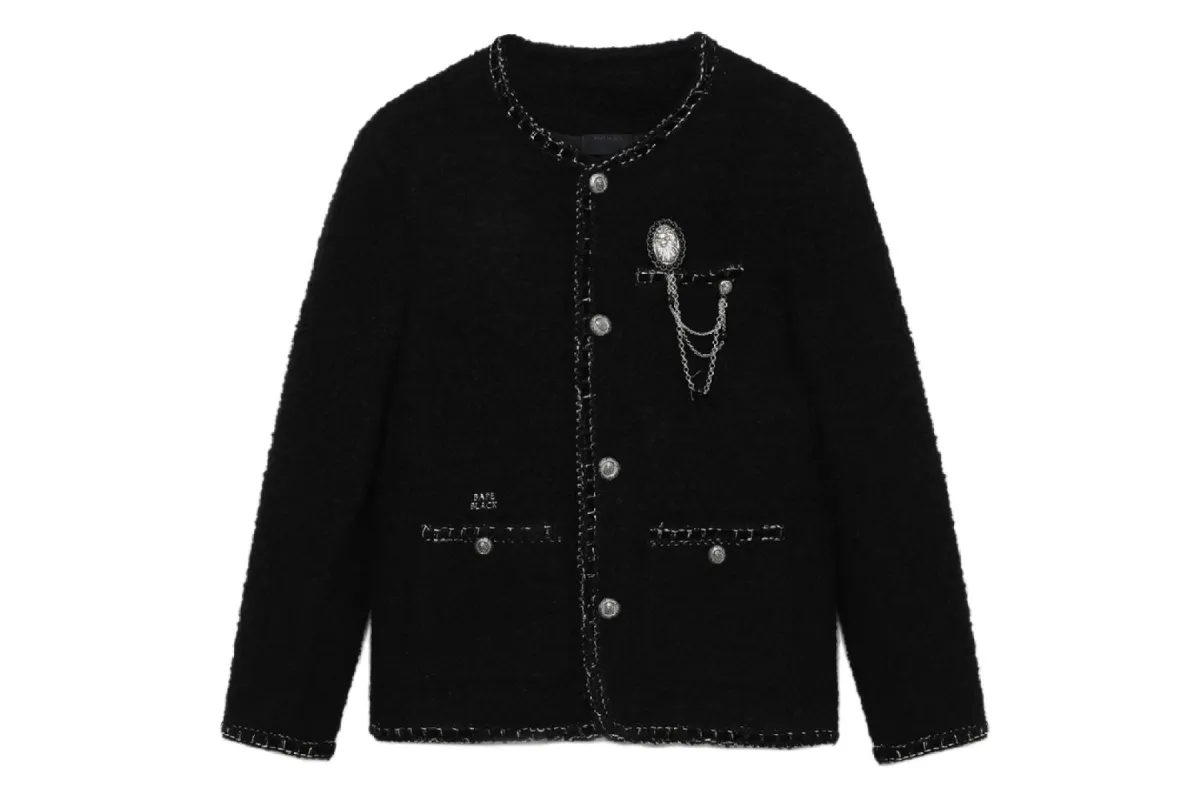 BAPE BLACK COLLARLESS TWEED JACKET sold by Bape