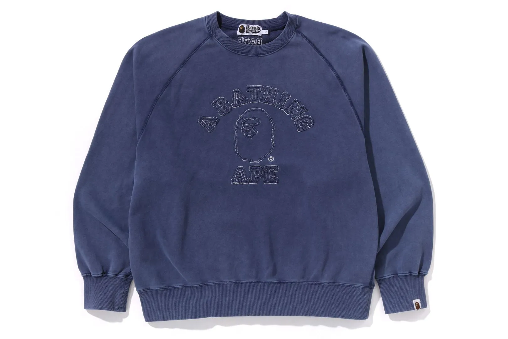 WASHED EFFECT COLLEGE PATCH RELAXED FIT CREWNECK SWEAT sold by Bape