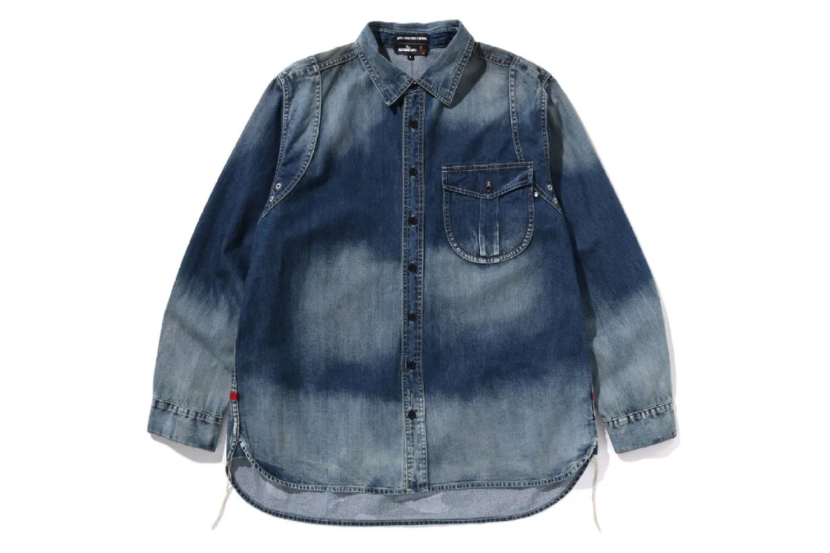 COLLEGE MONOGRAM BASEBALL SS DENIM SHIRT | Parallel