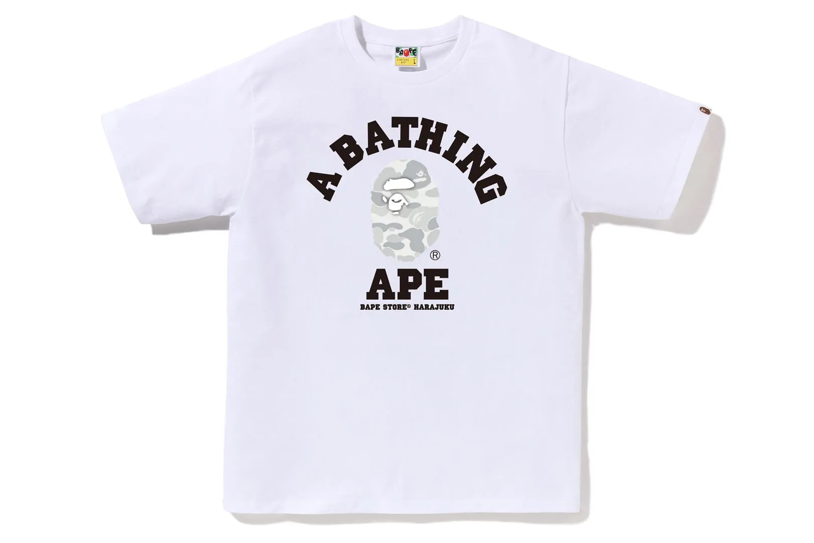 BAPE STORE HARAJUKU CAMO COLLEGE TEE sold by Bape
