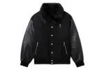 BAPE BLACK LEATHER SLEEVE TWEED JACKET sold by Bape