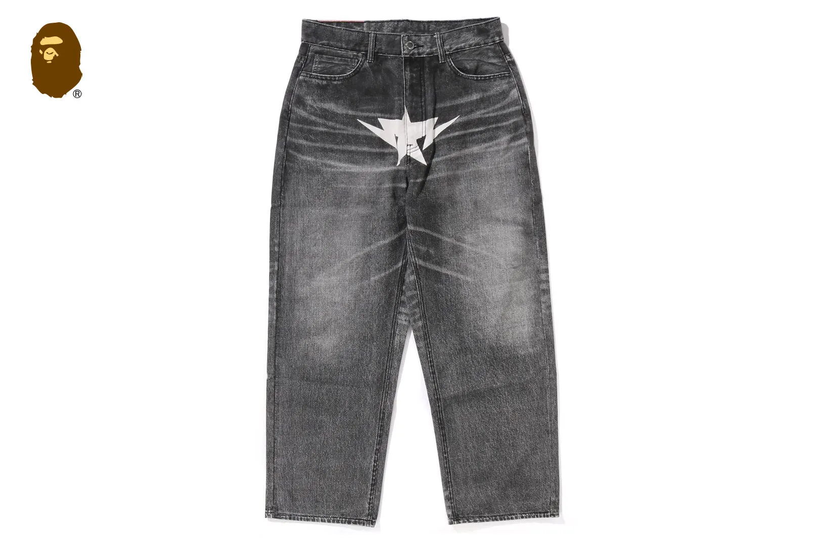 FAKE PRINT STA LOOSE FIT DENIM PANTS sold by Bape