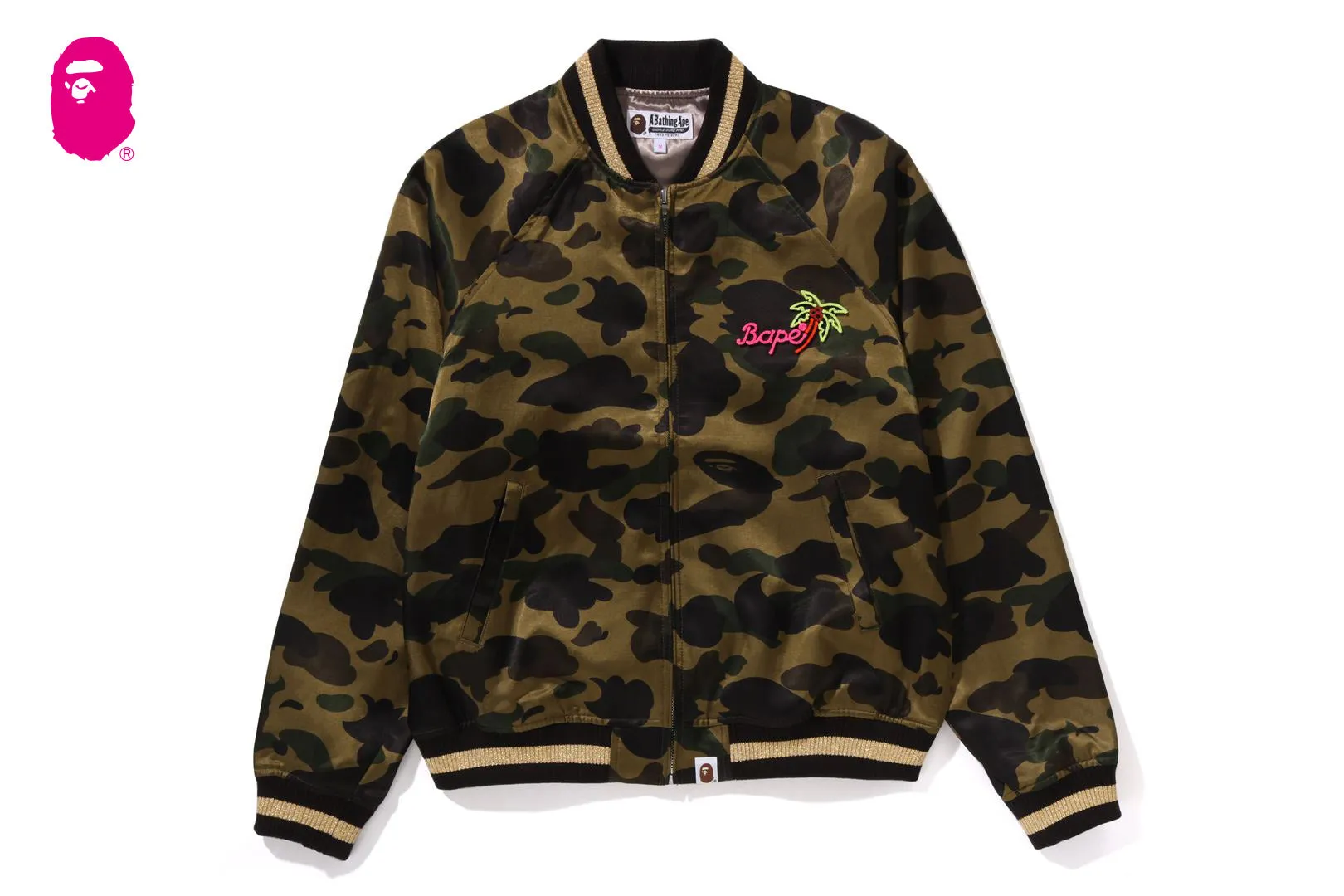 1ST CAMO NEON APE HEAD SOUVENIR JACKET sold by Bape