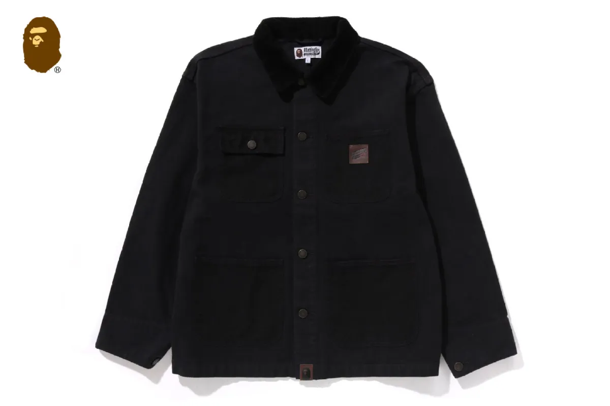 LINE CAMO JACQUARD PATCHED POCKET GARMENT DYE WORK JACKET sold by Bape