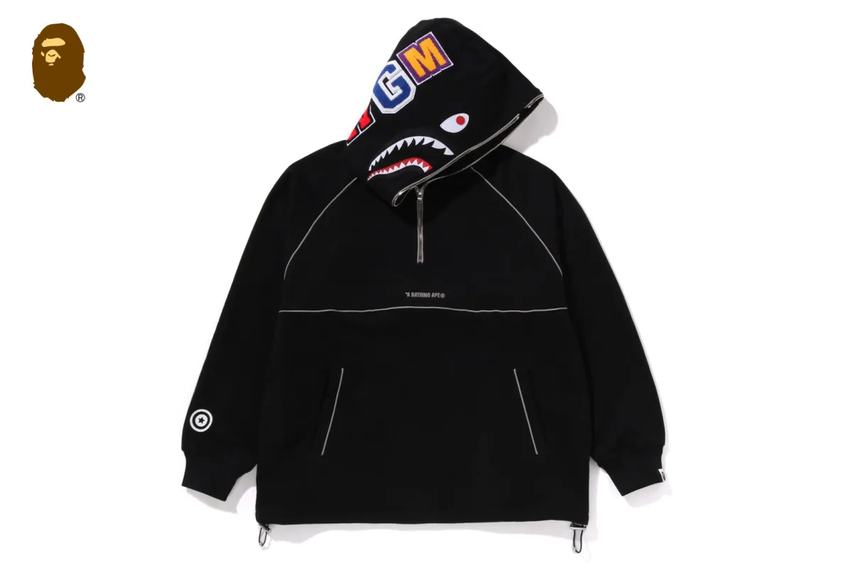 SHARK LOGO HALF ZIP RELAXED FIT PULLOVER HOODIE sold by Bape