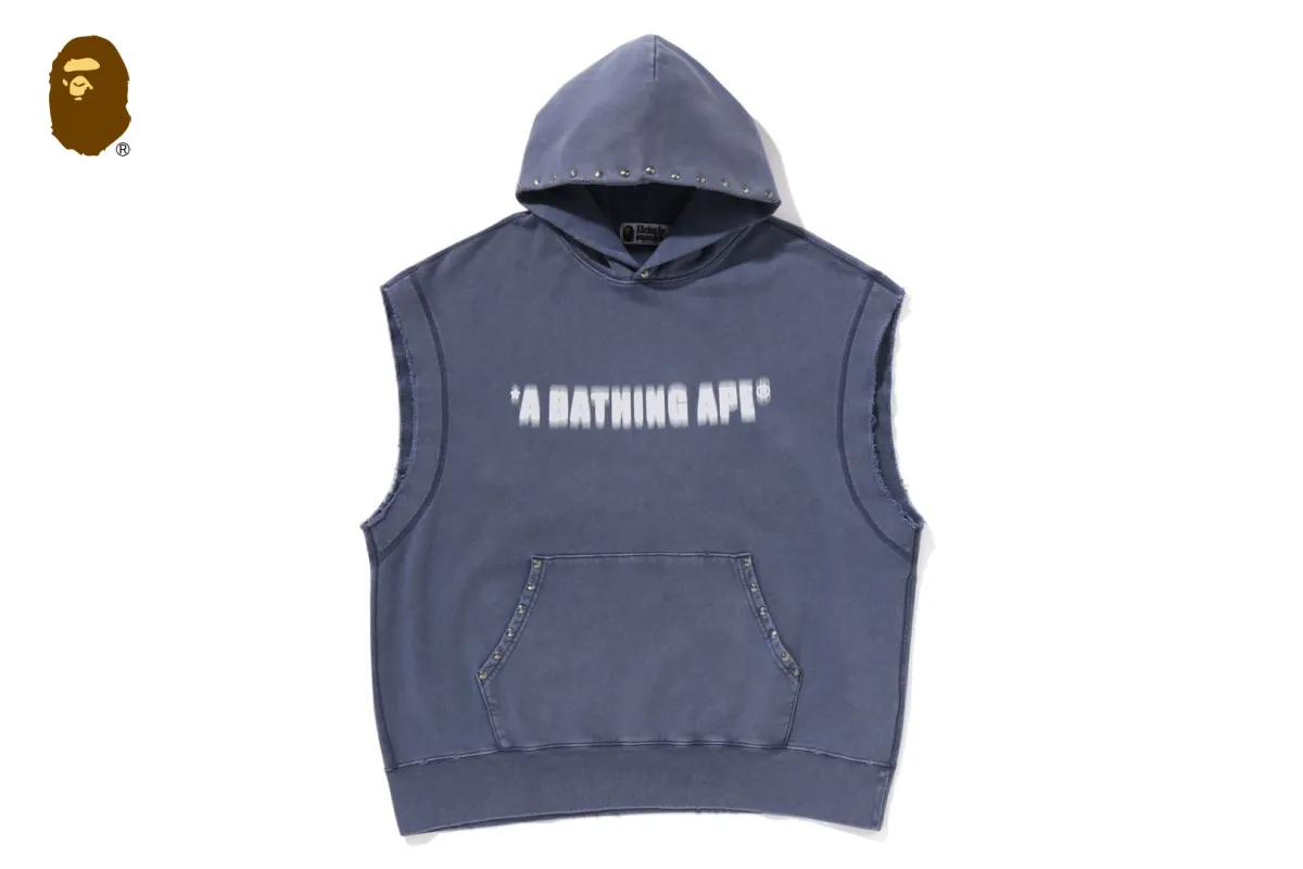 STUDDED GARMENT DYE LOGO SLEEVELESS PULLOVER HOODIE sold by Bape