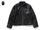 BAPE BLACK WASHED LEATHER HARRINGTON JACKET sold by Bape