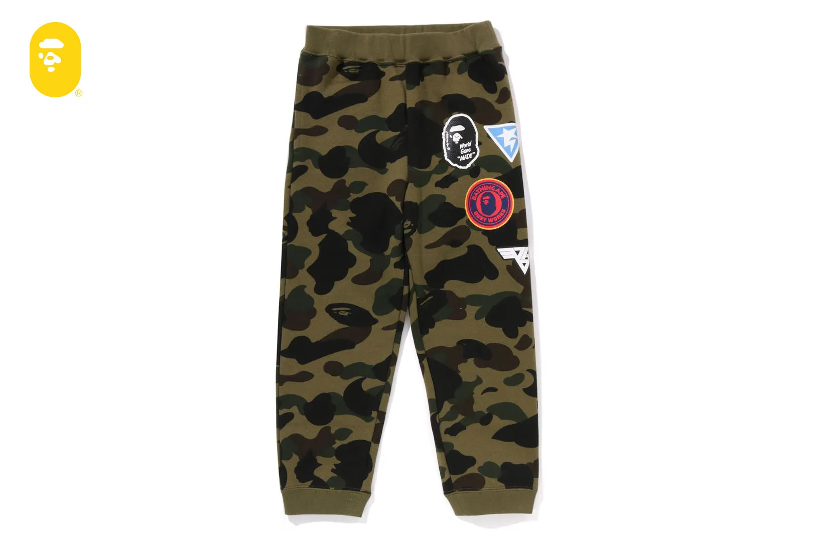 1ST CAMO PATCH PRINT SWEAT PANTS sold by Bape