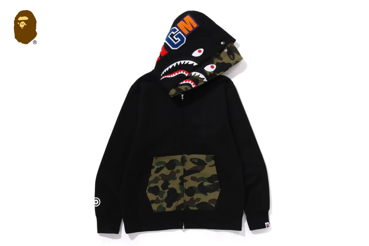 1ST CAMO SHARK FULL ZIP DOUBLE HOODIE sold by Bape