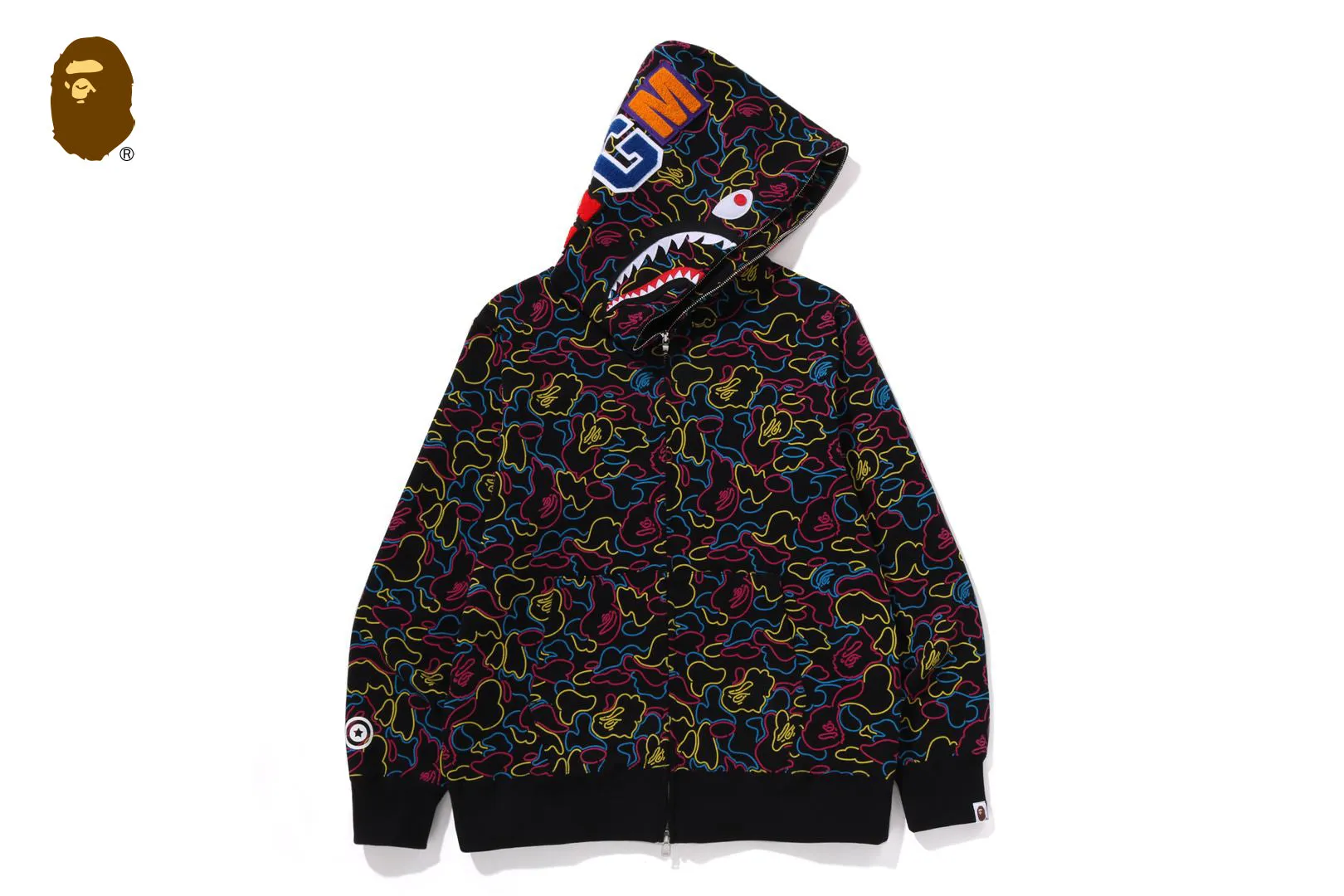 NEON CAMO SHARK FULL ZIP HOODIE sold by Bape