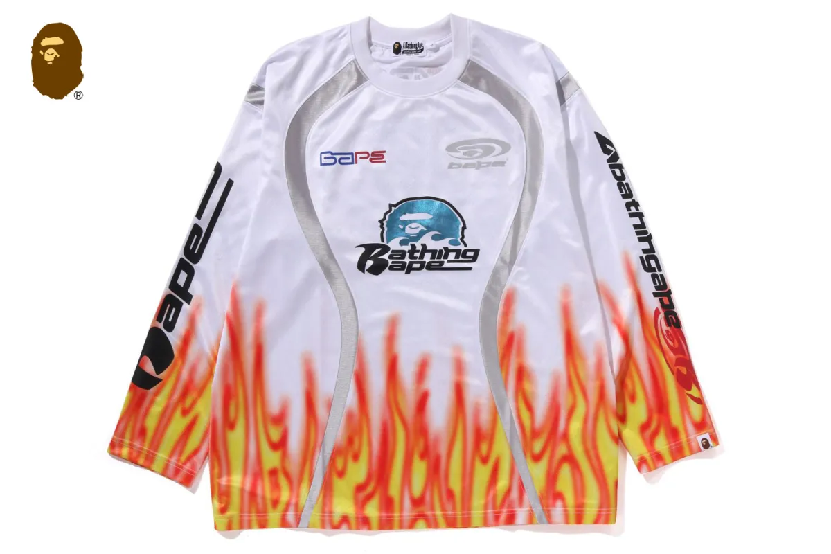 FLAME PATTERN MULTILOGO RELAXED FIT FOOTBALL JERSEY sold by Bape