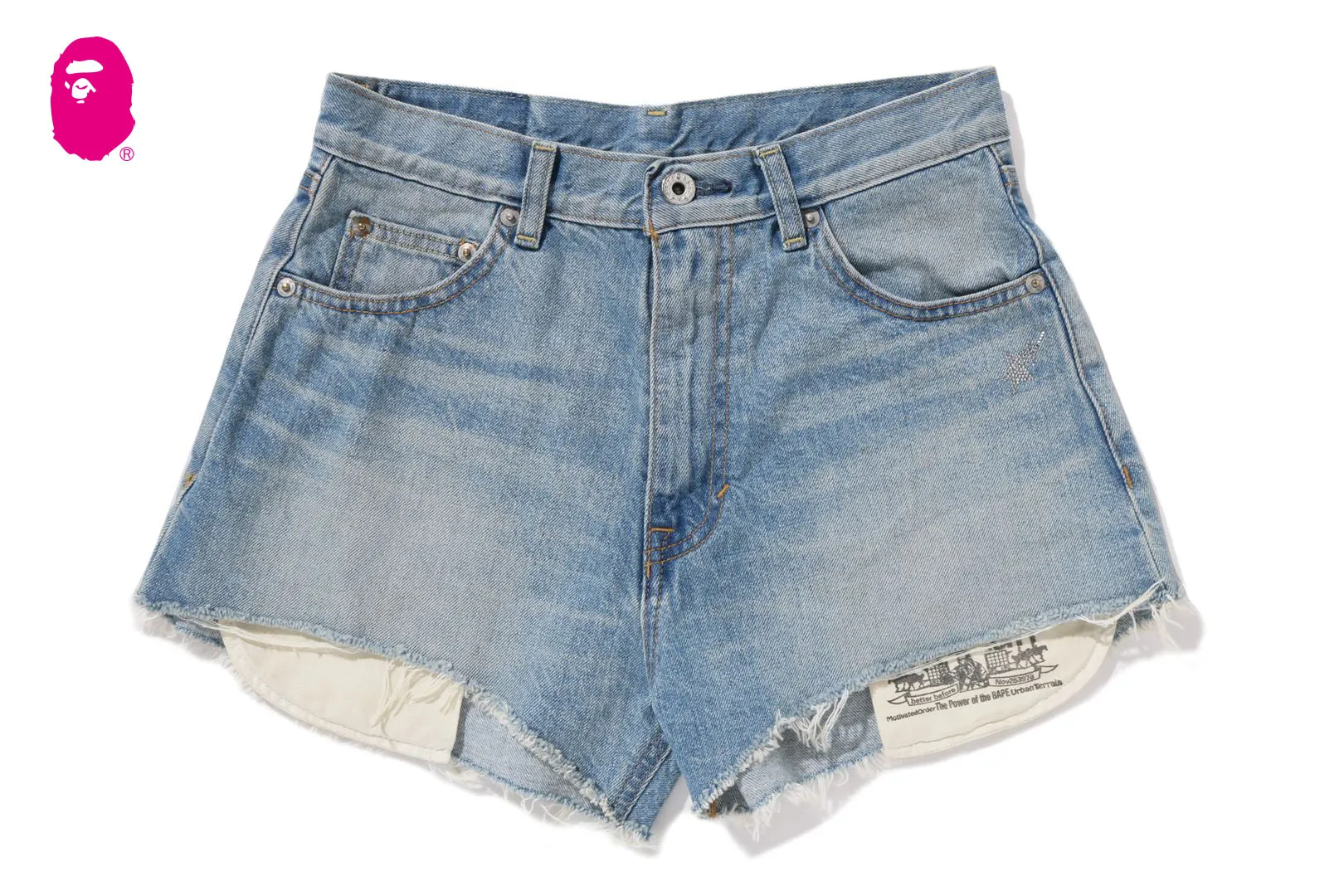 CRYSTAL APE HEAD DENIM SHORTS sold by Bape