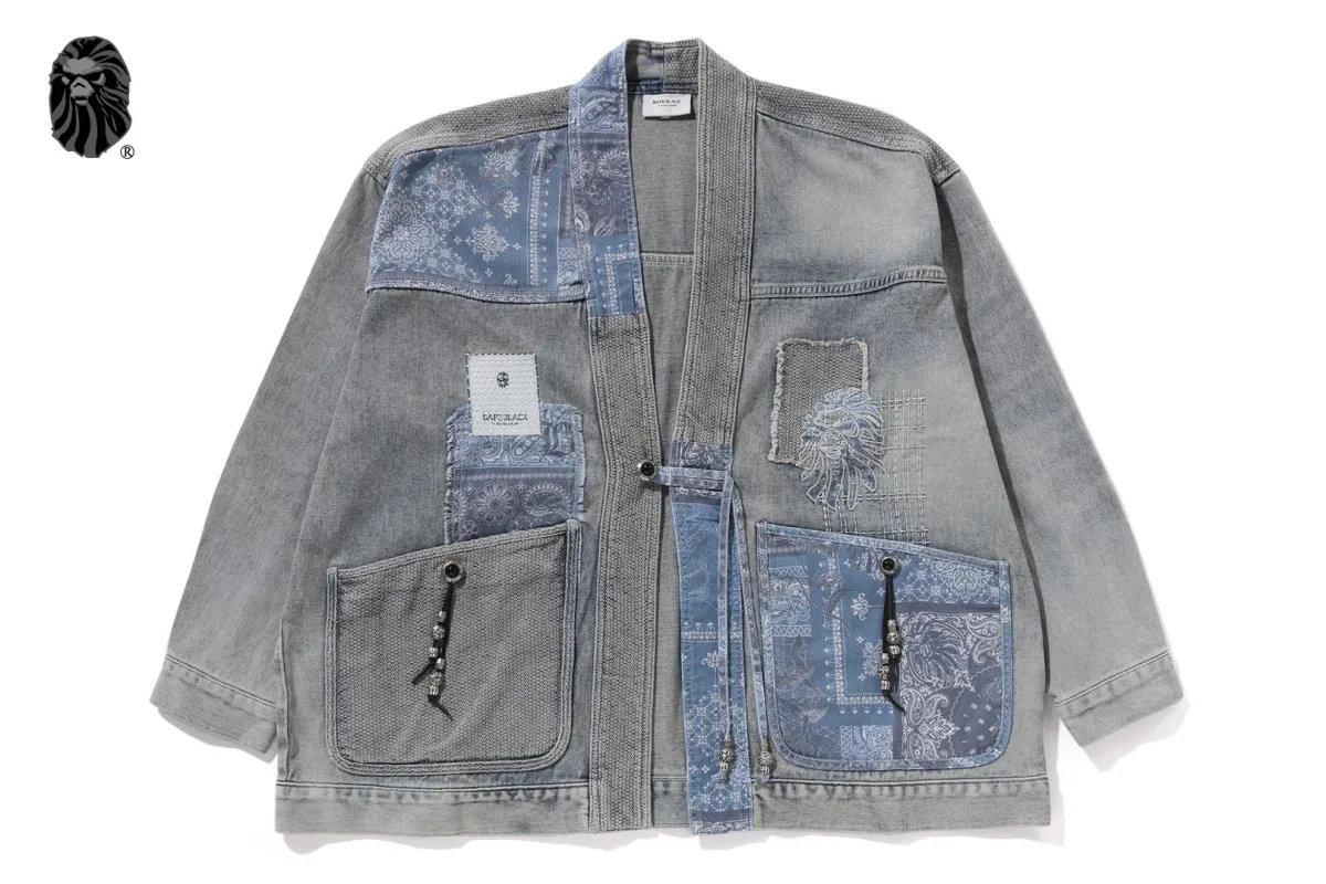 BAPE BLACK PATCHWORK RAW EDGE KIMONO sold by Bape