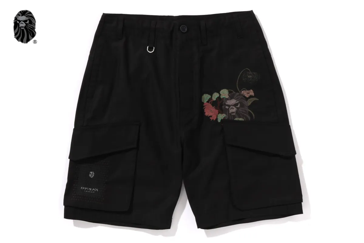 BAPE BLACK CROSS STITCHED ARMY SHORTS sold by Bape