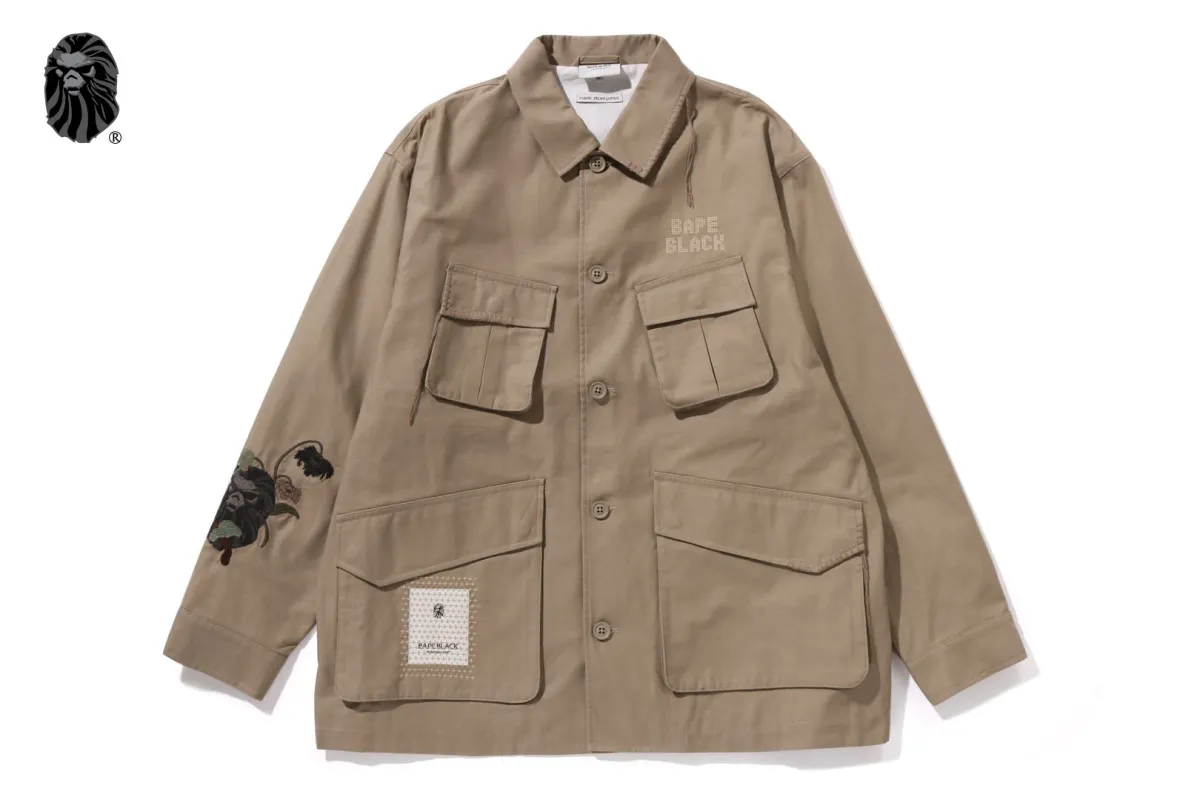BAPE BLACK CROSS STITCHED ARMY SHIRT sold by Bape