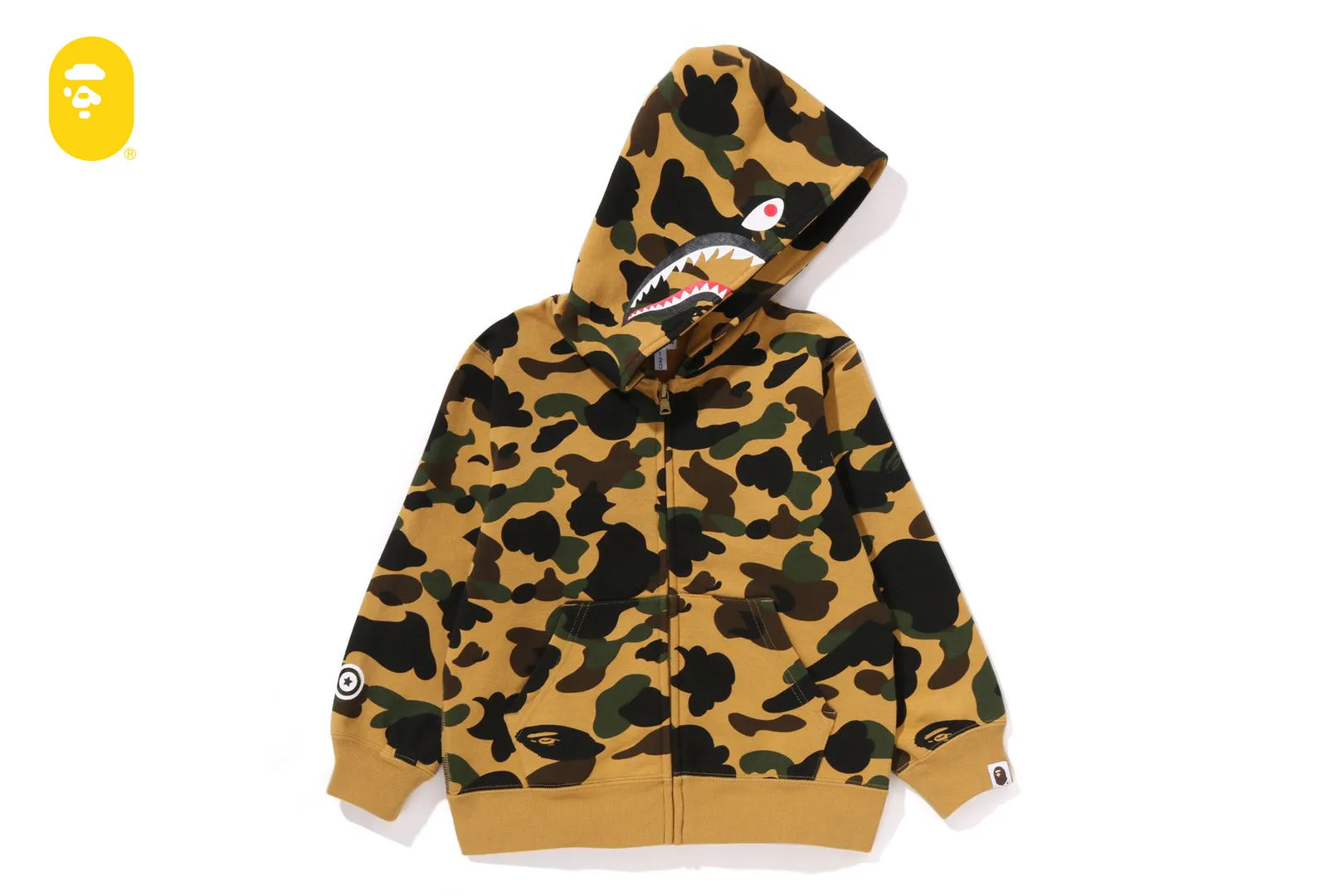 1ST CAMO PATCH PRINT SHARK ZIP HOODIE sold by Bape