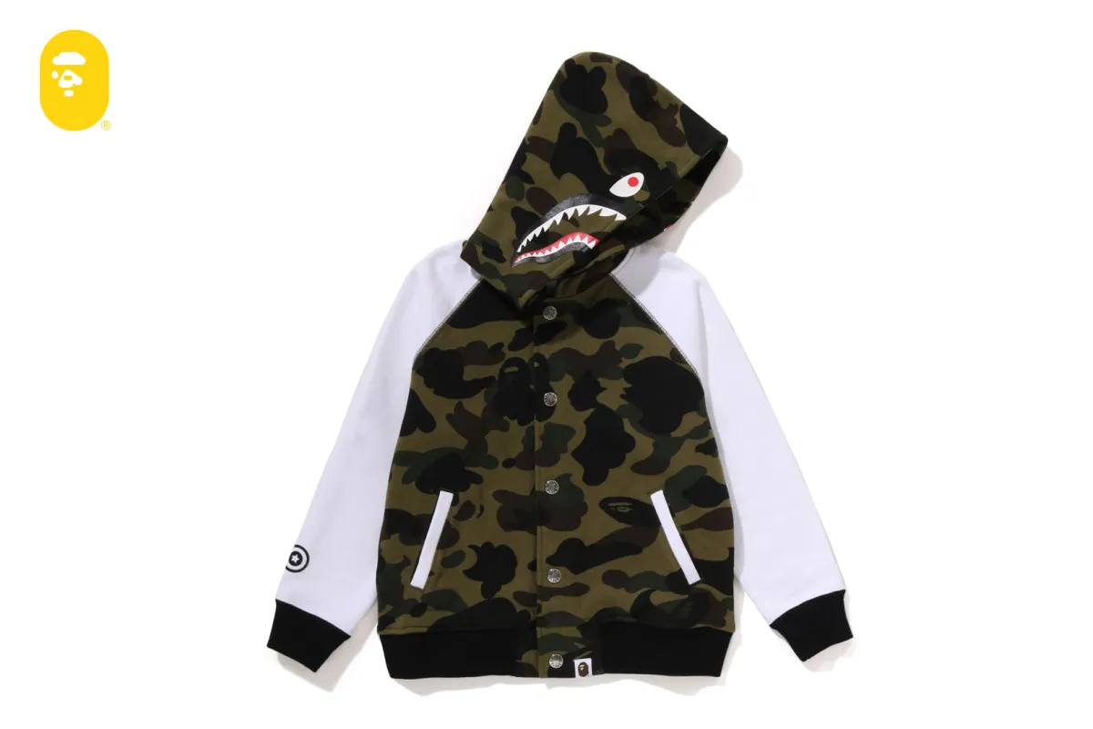 1ST CAMO SHARK HOODIE SWEAT VARSITY JACKET sold by Bape