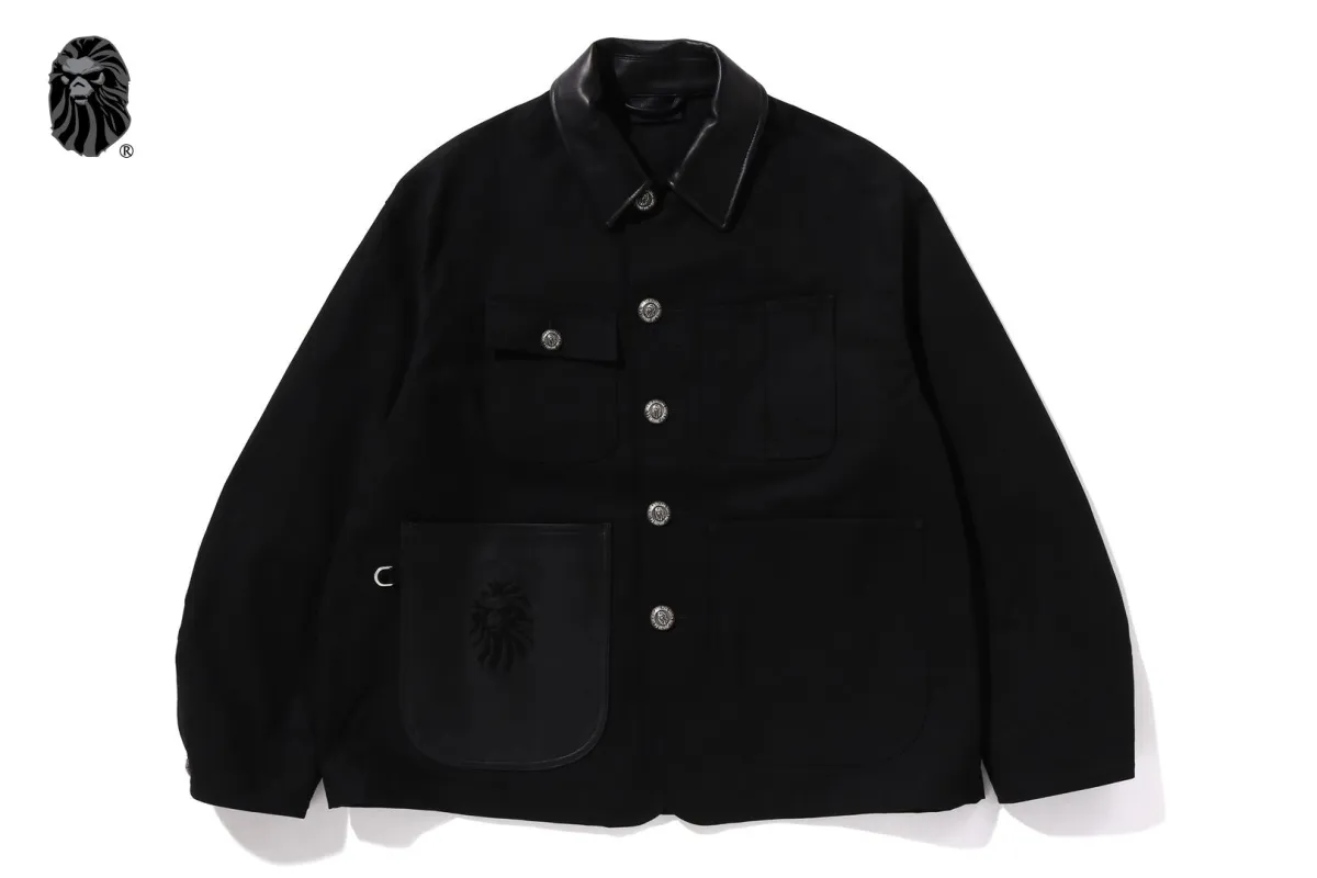 BAPE BLACK LEATHER TRIM CHORE JACKET sold by Bape