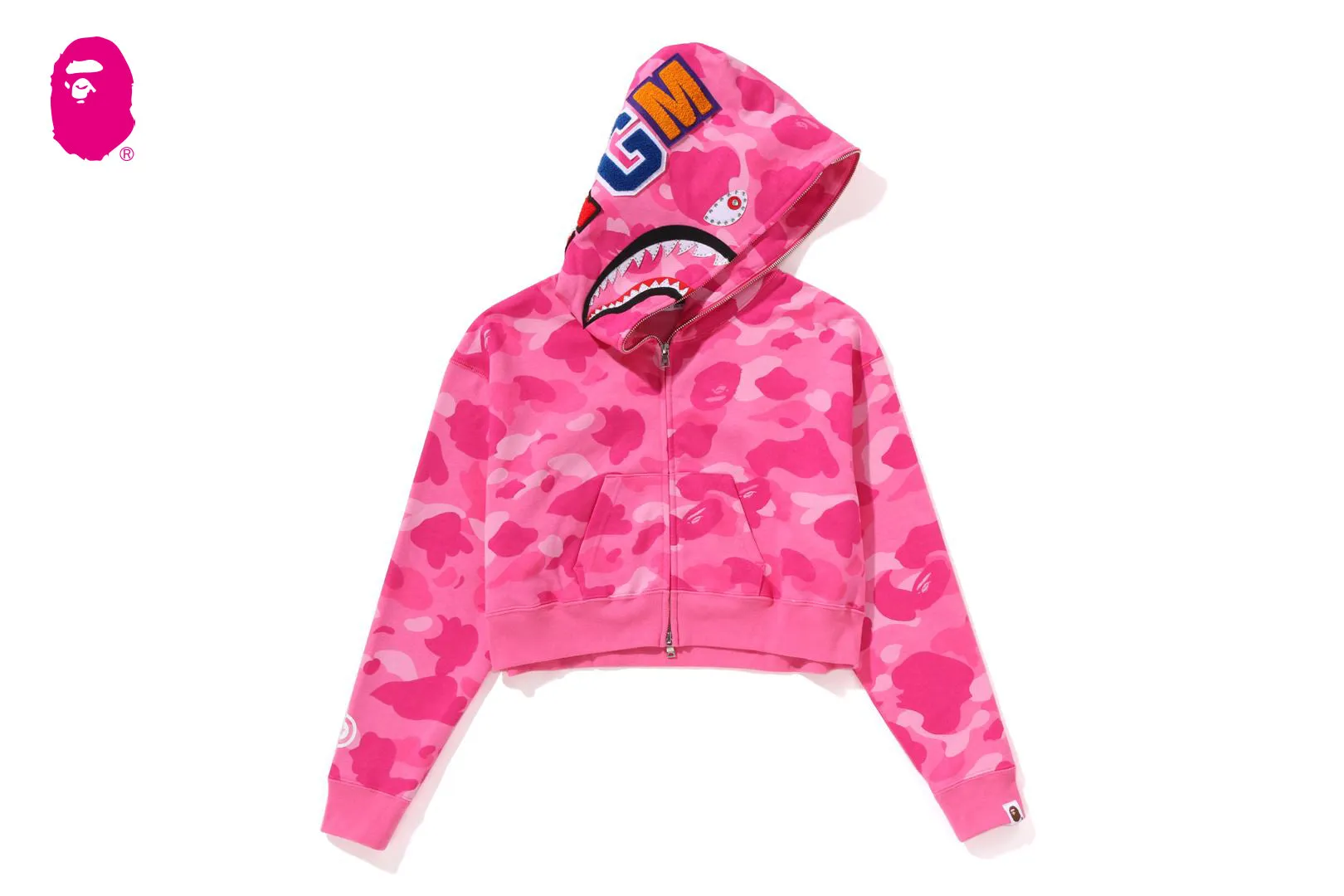 COLOR CAMO CRYSTAL STONE SHARK CROPPED FULL ZIP HOODIE sold by Bape