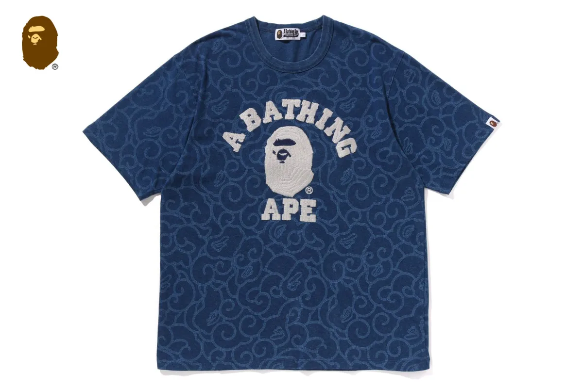INDIGO DYED CLOUD CAMO COLLEGE RELAXED FIT TEE sold by Bape