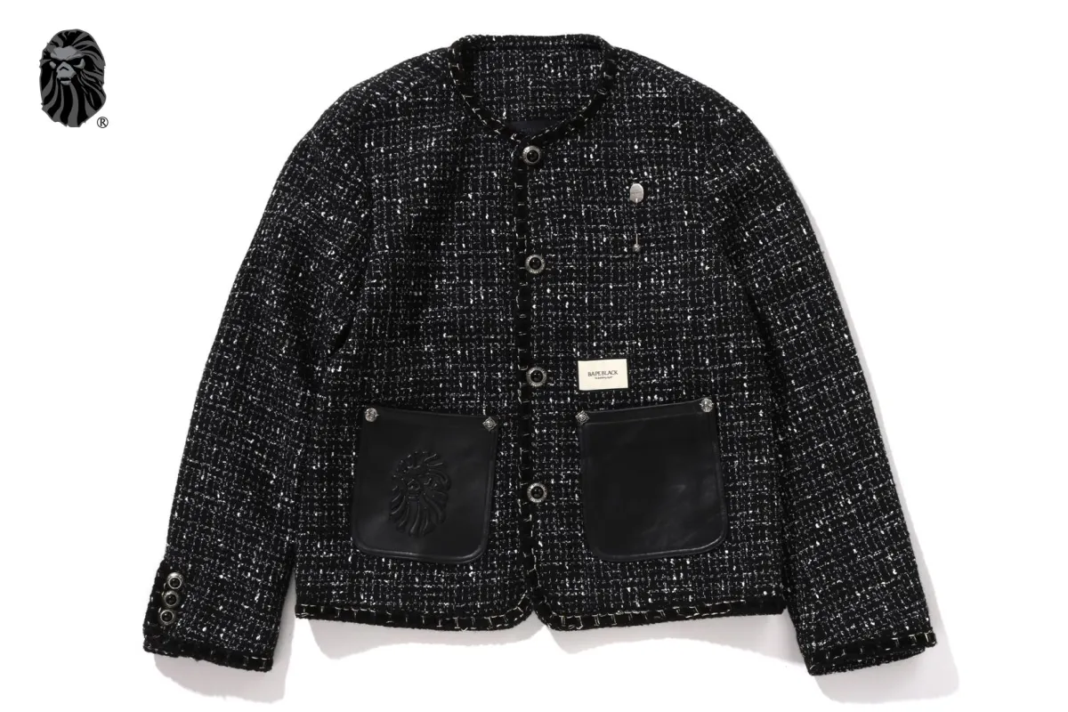 COLLARLESS ORNAMENT TWEED COAT sold by Bape