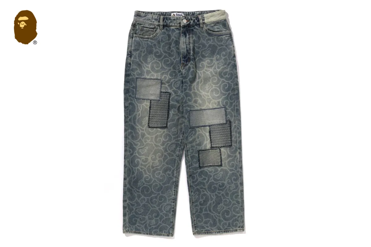 CLOUD CAMO JACQUARD UPCYCLED RELAXED FIT 13 OZ DENIM PANTS sold by Bape
