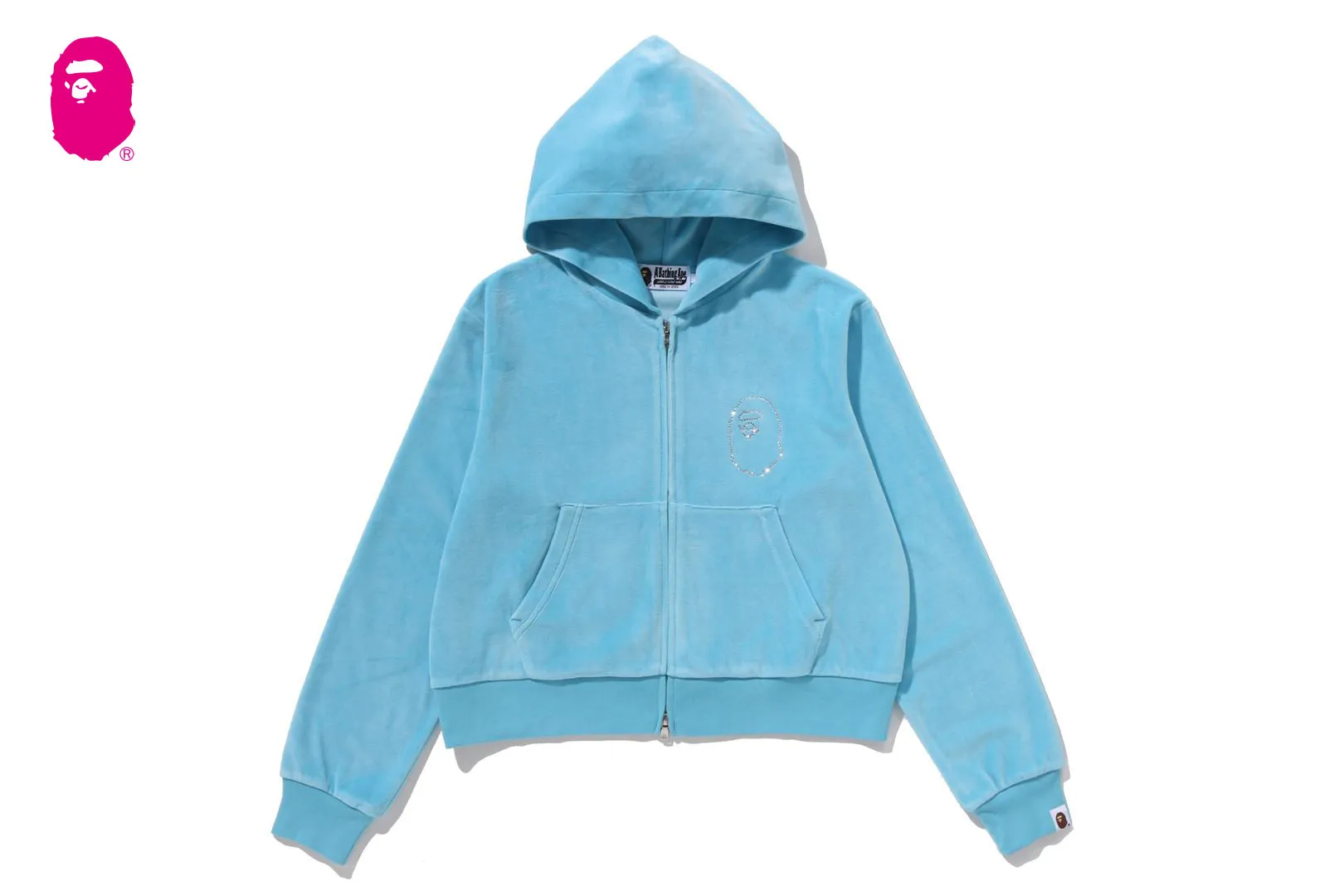 CRYSTAL STONE APE HEAD VELOUR ZIP HOODIE sold by Bape