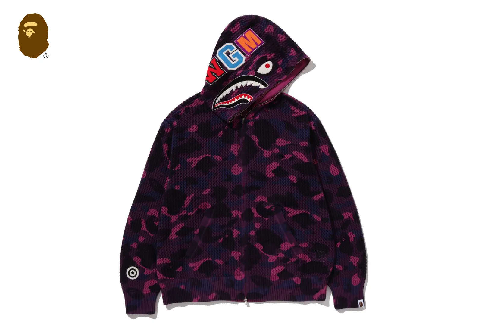 COLOR CAMO CROCHET RELAXED FIT SHARK FULL ZIP HOODIE sold by Bape
