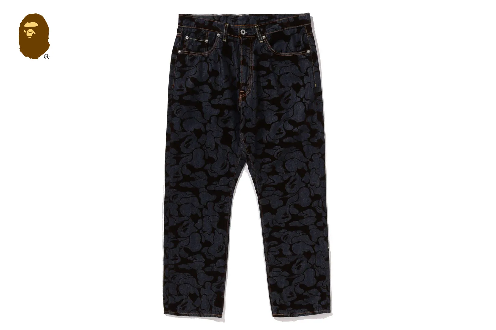 CAMO FLOCKED RELAXED FIT 13 OZ DENIM PANTS sold by Bape
