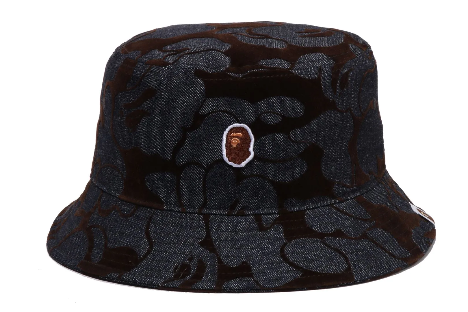 CAMO FLOCKED DENIM ONE POINT BUCKET HAT sold by Bape