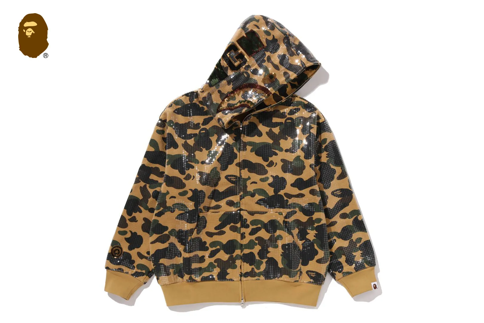 1ST CAMO SEQUIN SHARK RELAXED FIT FULL ZIP HOODIE sold by Bape