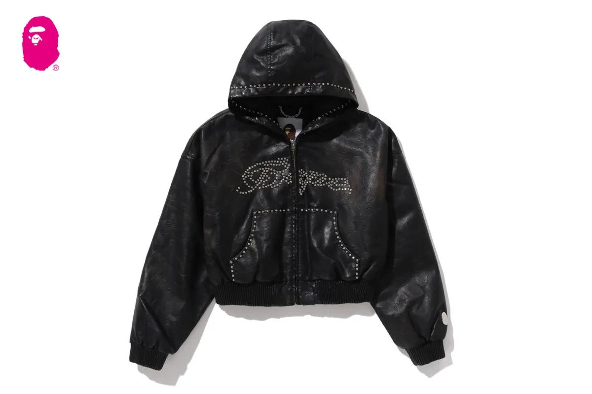 CAMO EMBOSSED WASHED RHINESTONE CROPPED JACKET sold by Bape