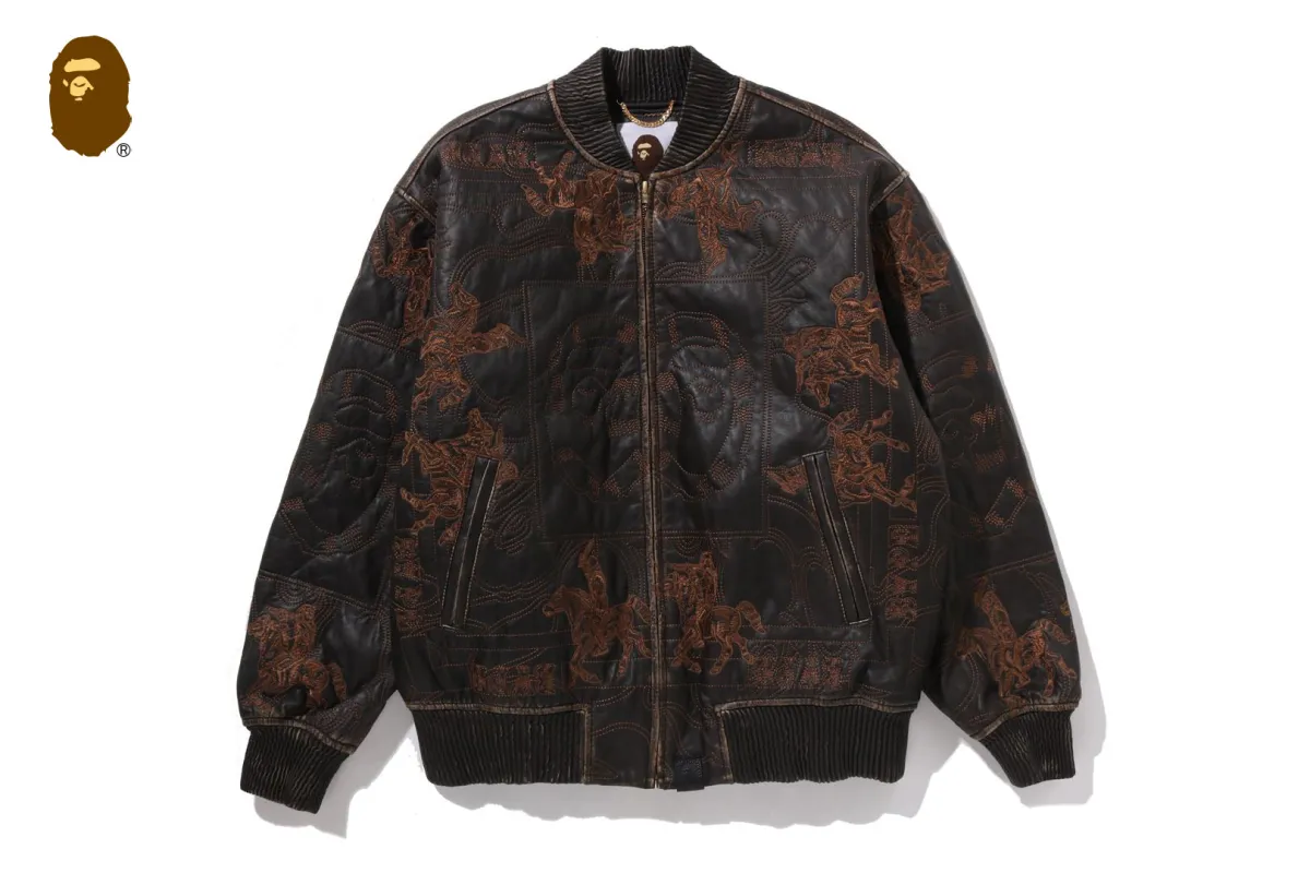 MULTI LOGO QUILTED LEATHER BOMBER JACKET sold by Bape