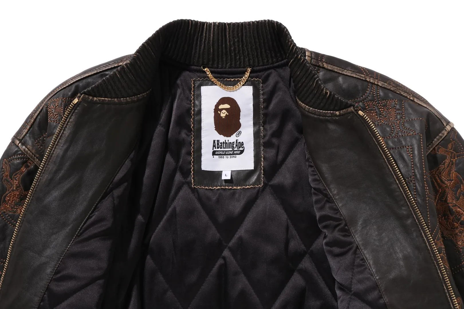 MULTI LOGO QUILTED LEATHER BOMBER JACKET sold by Bape product image thumbnail 3