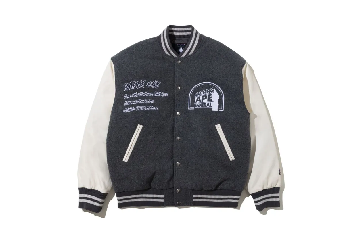 【 BAPE BY KAZUKI KURAISHI 】MULTI LOGO VARSITY DOWN JACKET sold by Bape