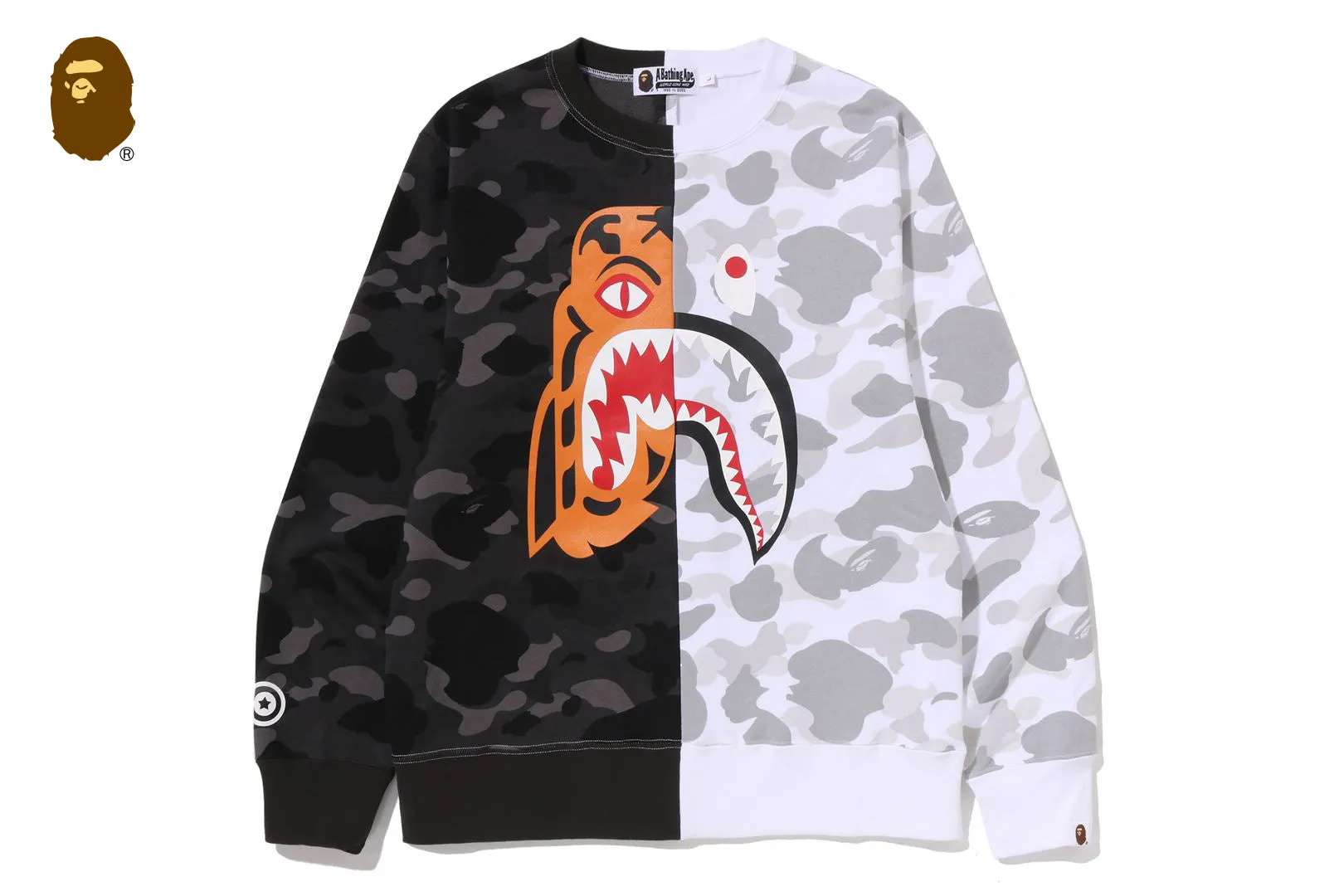 COLOR CAMO TIGER SHARK CREWNECK SWEATSHIRT sold by Bape