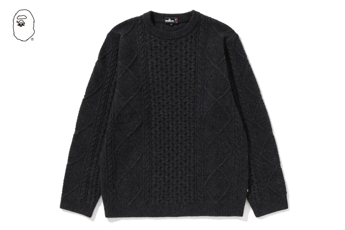 CHUNKY CABLE WOOL SWEATER sold by Bape